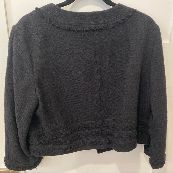 Karl Lagerfeld Black Jacket. Almost Vtg. Fringe on neckline; bottom and sleeves - Picture 3 of 7